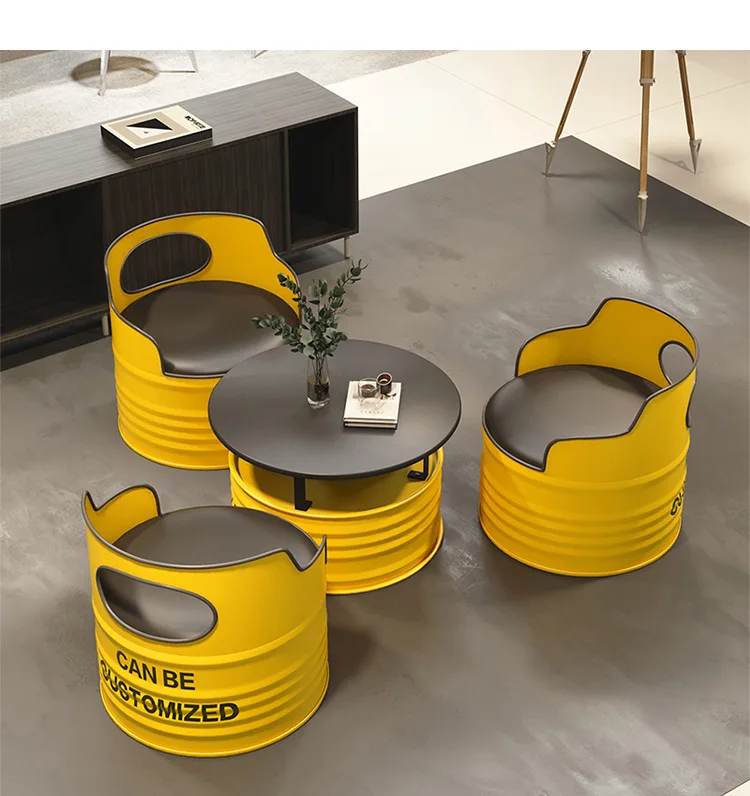 Industrial style oil barrel sofa chair commercial customized booth bar store table and chair combination