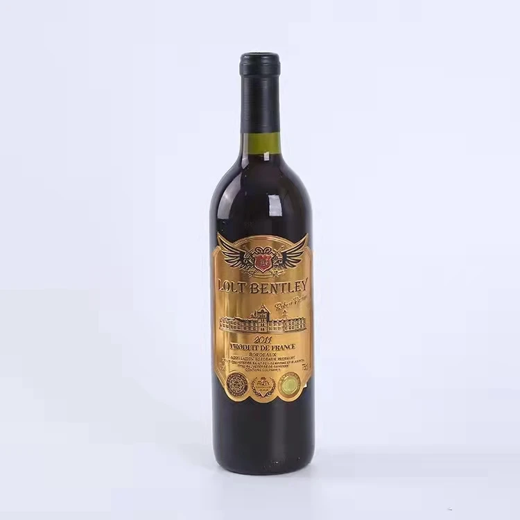 Пользовательский золотой тисненый Печатный Мягкий Алюминиевый металлический этикетка наклейка на бутылку Красного вина