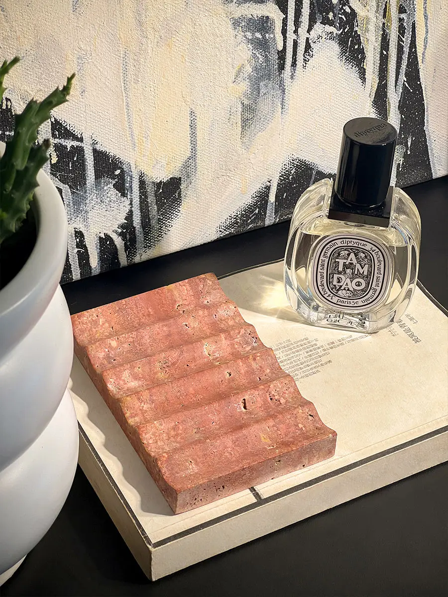 stonekocc Creative Wave Soap Holder Scalloped Marble Stone Travertine Dish Soap Box Storage Wash Basin Bathroom Accessories