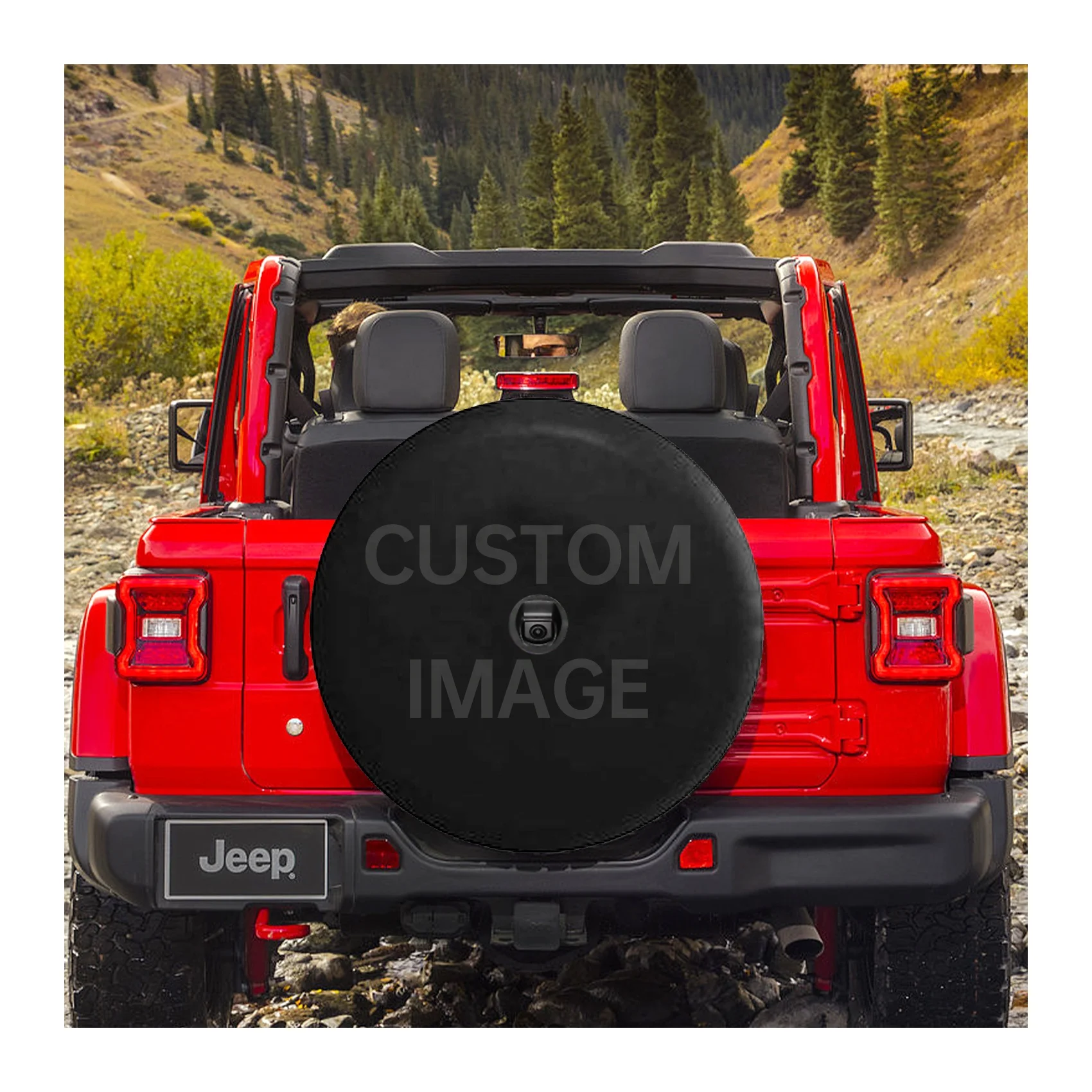 Custom Tire Cover Any Graphics Any Logo Spare Tire Cover Waterproof and Durable Auto Spare Wheel Cover with Backup Camera Hole