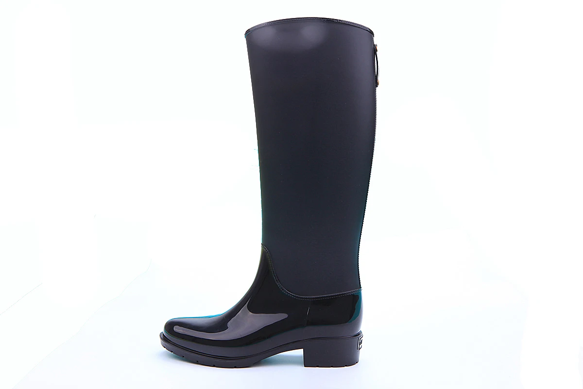 women fashion long pure color unique waterproof horse riding knee high pvc rain boots for women
