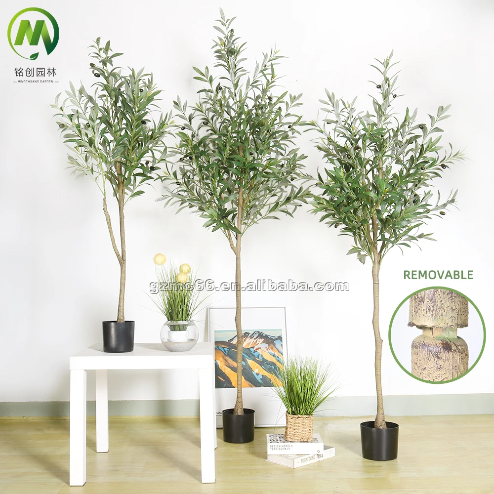 High Simulation Artificial Olive Tree for Indoor Ornament Plastic Trunk Silk Cloth Leaves Faux Artificial Olive Tree