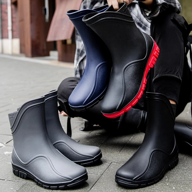 Fashion men ankle rain boots new non-slip chelsea rain boots