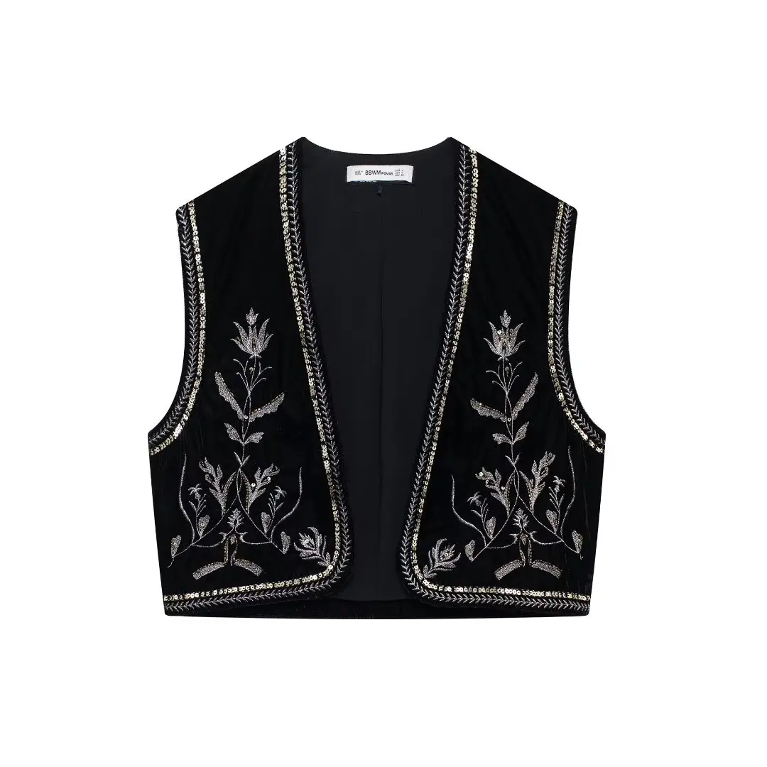 PB&ZA Women 2024 New Chic Fashion Velvet embroidery Vest Coat Vintage Sleeveless Female Waistcoat Chic Tops