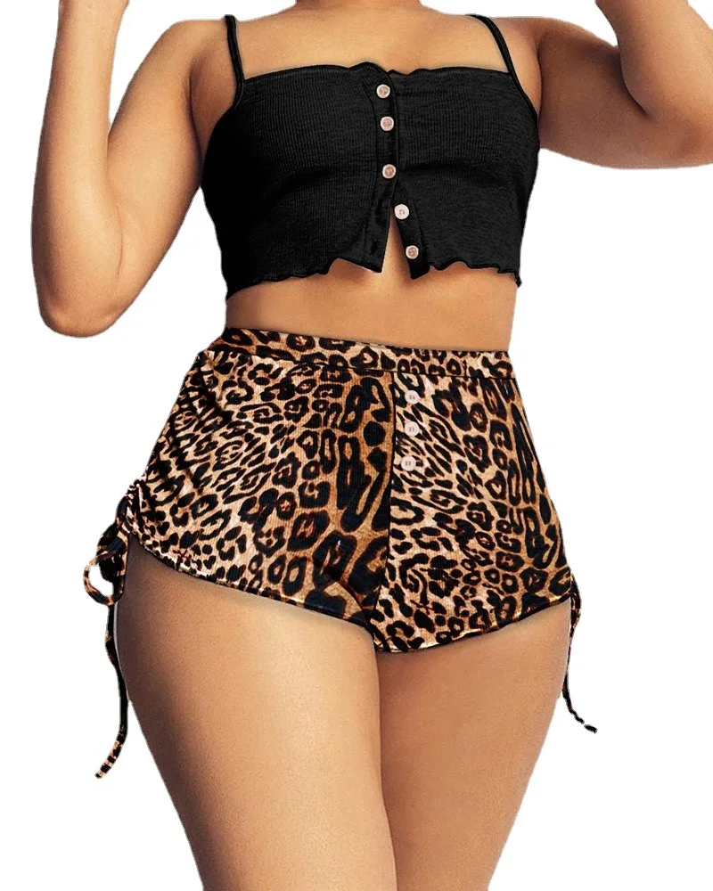 Dropshipping Amazon Essentials Cheap Price Yoga Shorts Leopard Print Fitness Athletic Workout Running Shorts For Women
