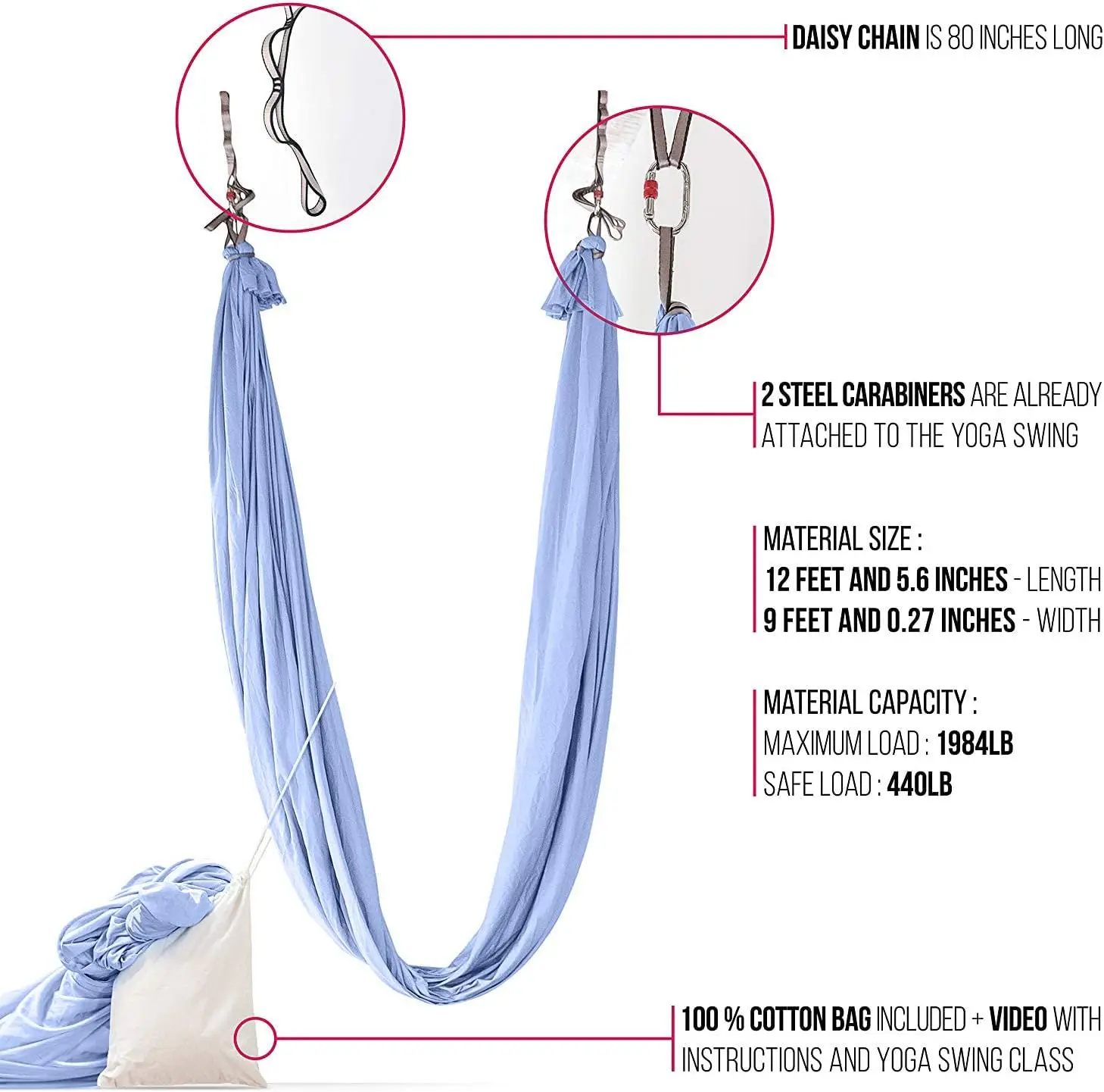JIKE Aerial Yoga Swing комплект гамака для улучшения инверсии йоги гибкости прочности сердцевины светло-синего цвета