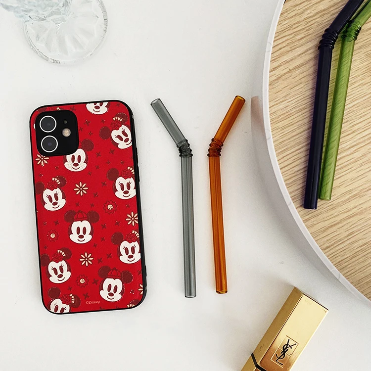 Factory direct sale colored borosilicate glass straws curved straw