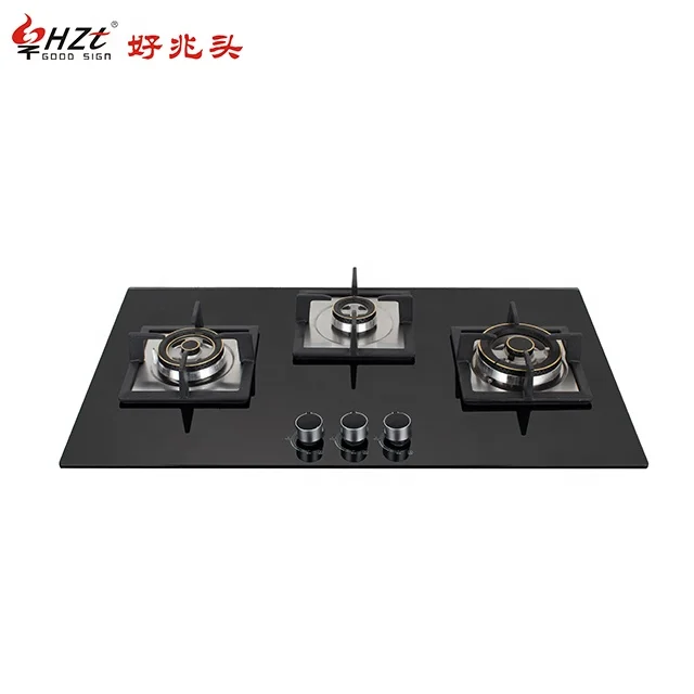 Tempered Glass Cast Iron 3 Burner with Brass Cap Stainless built in Gas Cooker Gas Cook Top