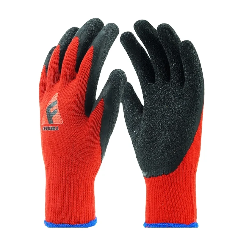 Heavy Duty Safety Hand Latex Construction Work Gloves wrinkle latex palm coated safety gloves cotton knitted rubber  gloves