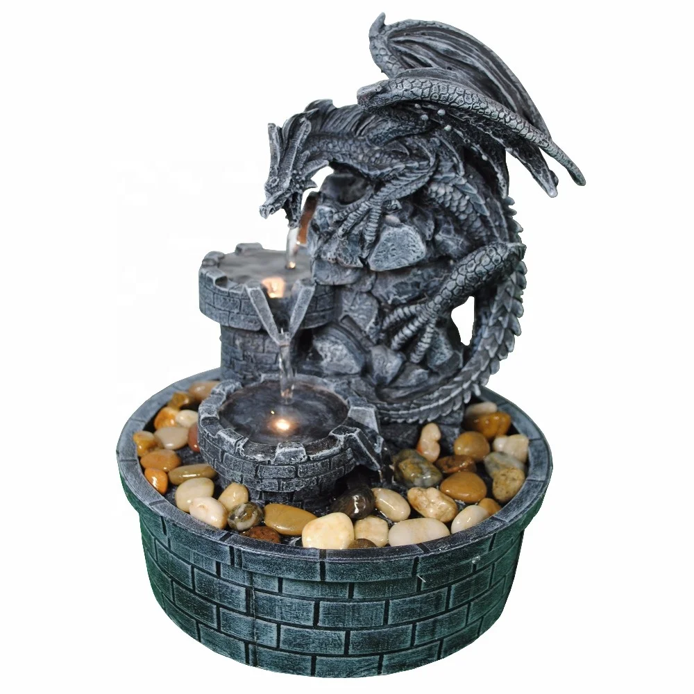 mystical dragon tabletop LED water fountain polyresin waterfall