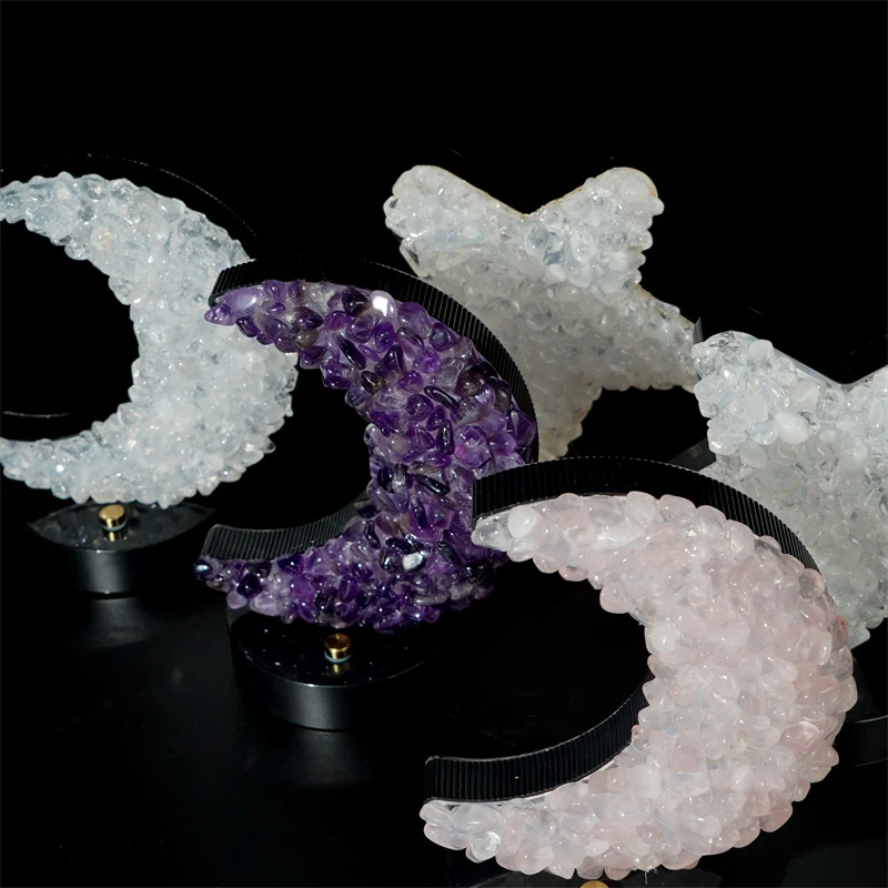 POP Crystal Night USB Light Amethyst Tumbled Stone Night Lamp Clear Rose Quartz Moon Star for Decoration