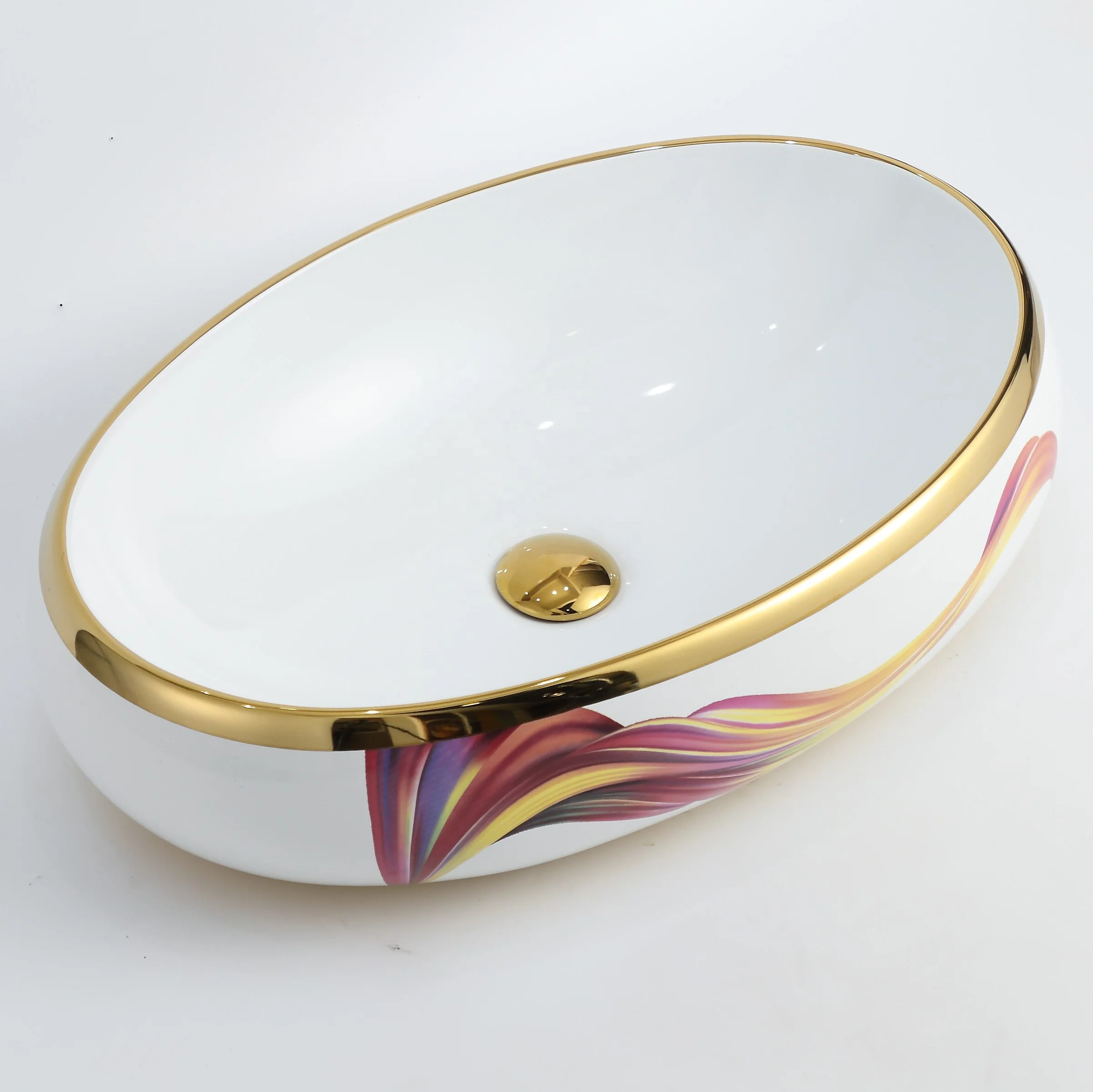 Bathroom Lavabo Golden Sink Wastafel Kamar Mandi Gold Luxury Hotel Vanity Basin Ceramic Art Wash Basin Countertop Vessel Sink