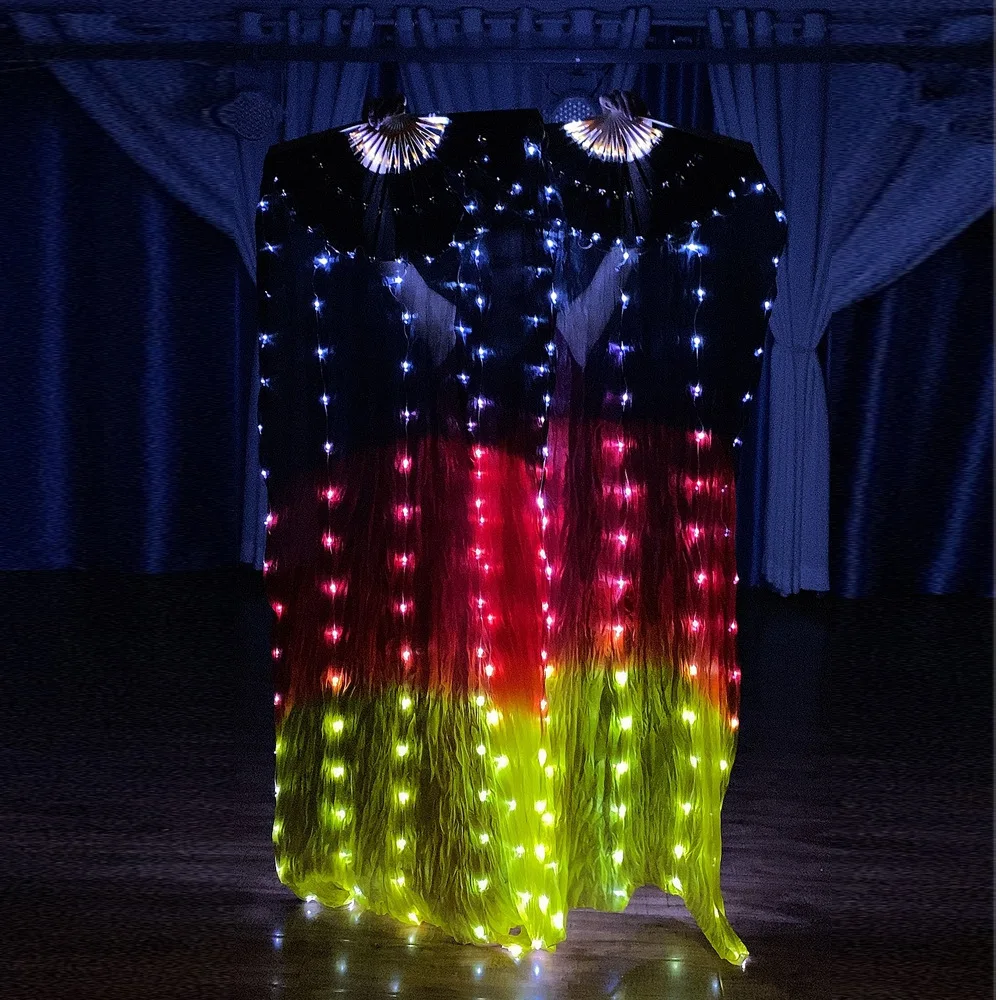 Multicolored gradient LED isis wings Cloak luminous fans with silk veil for Belly Dance stage performance Accessory