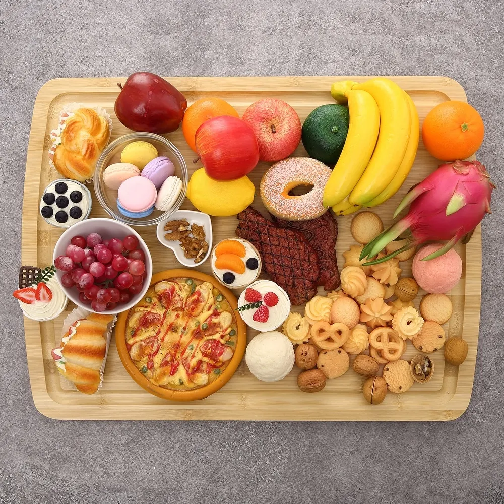 100% Organic Bamboo Cutting Board Eco-Friendly Kitchenware for Food Prep for Meat Vegetables Fruits Juice Groove Crackers Cheese