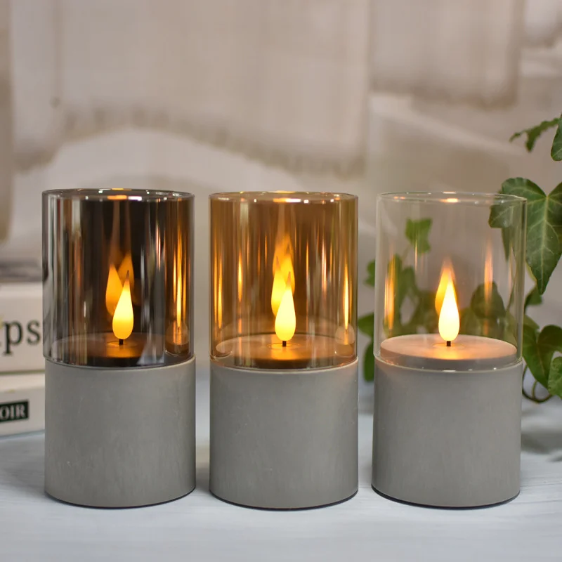 3 pcs/set Factory Direct LED Wax Candles Pillar Style in Faux Cement Shell Battery Operated for Elegant Home Accents