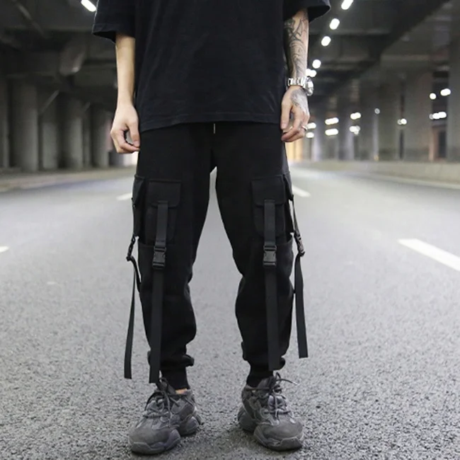 Уличные брюки-карго OEM с несколькими карманами, мужские черные винтажные хлопковые повседневные брюки, спортивная одежда для скейтборда для подростков, оптовая продажа со склада