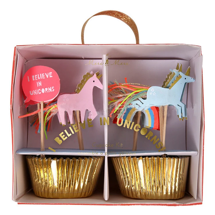 Party Supplies 24pcs Grease Proof Cake Tray And Cupcake Topper With Box Package