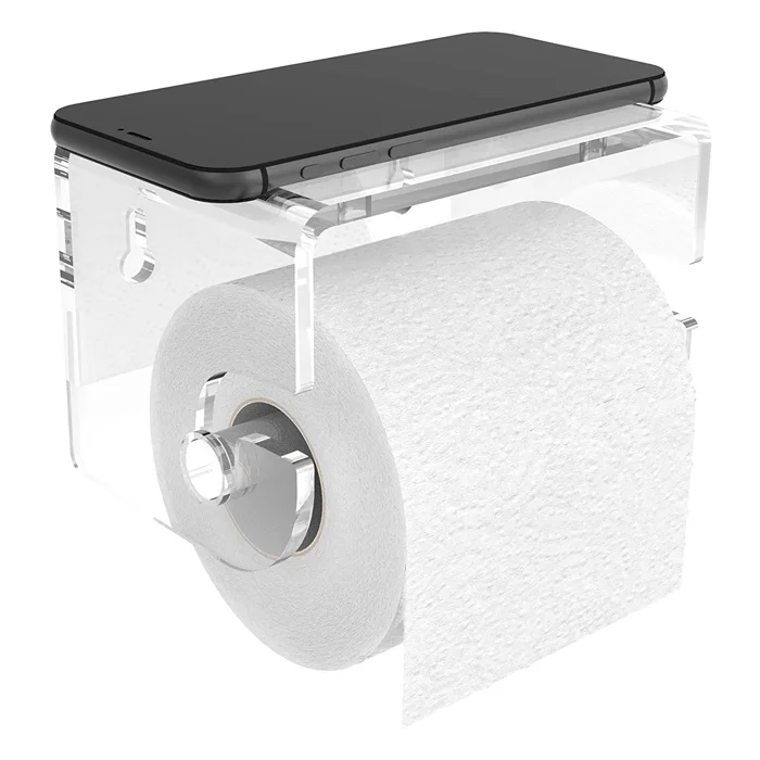 Wall Mounted Clear Acrylic Toilet Paper Holder With Shelf Rolling Acrylic Toilet Paper Holder Waterproof Top Acrylic Tissue Hold