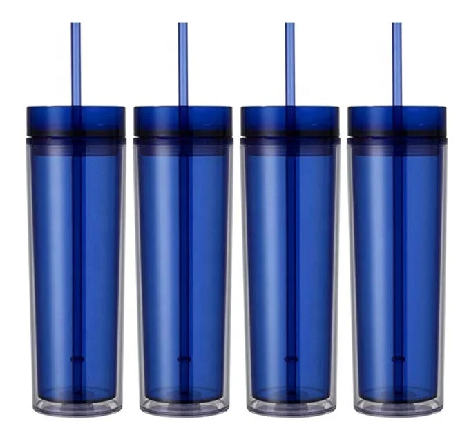 Тонкий прозрачный акриловый тумблер с крышками, тонкий двойной настенный пластиковый тумблер 16 унций