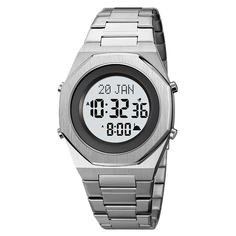 Skmei 2069 alazan Islamic alasr muslim azan watch factory alfajr Stainless steel prayer auto qibla compass waterproof watches
