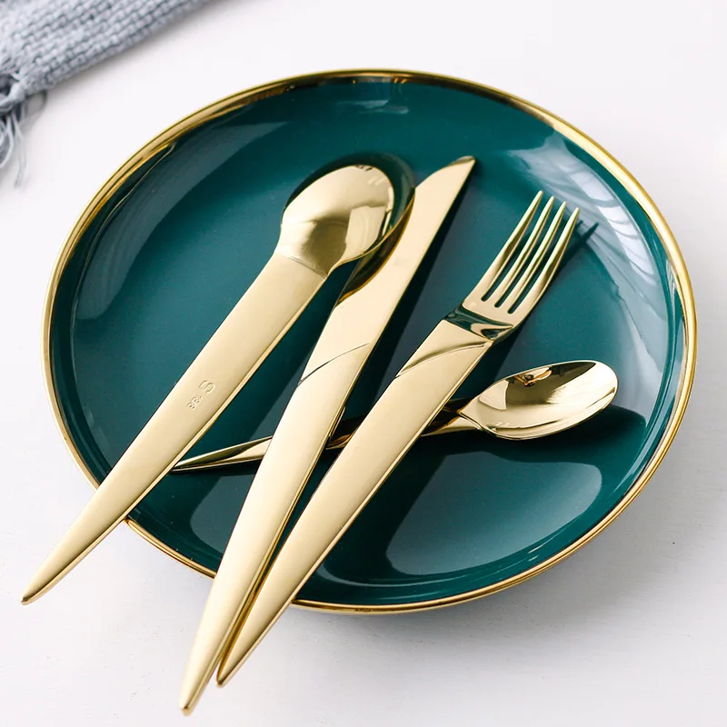 
Elegant unique design 18/8 stainless steel gold plated cutlery set metal tableware set for wedding hotel home 