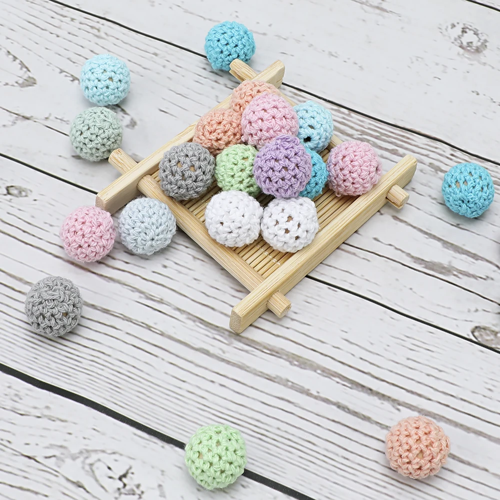 16 & 20mm Crochet Round Wooden Beads Colour Mix Ball Knit For Decoration Inside Baby Teething