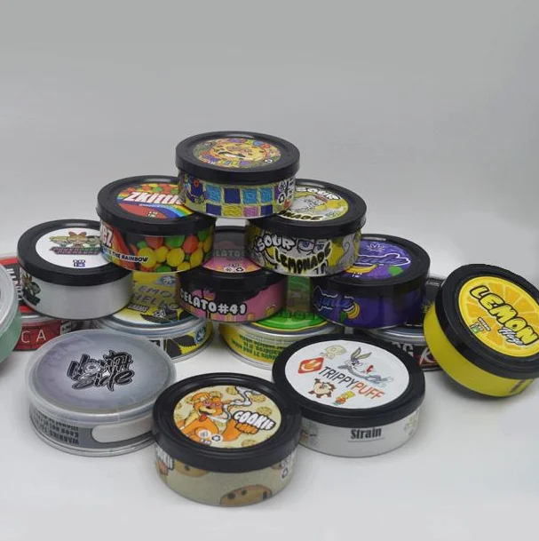 
best factory price for 3.5g/7g press tin cans-push bottom in pressitin cali tin tuna cans and custom labels 