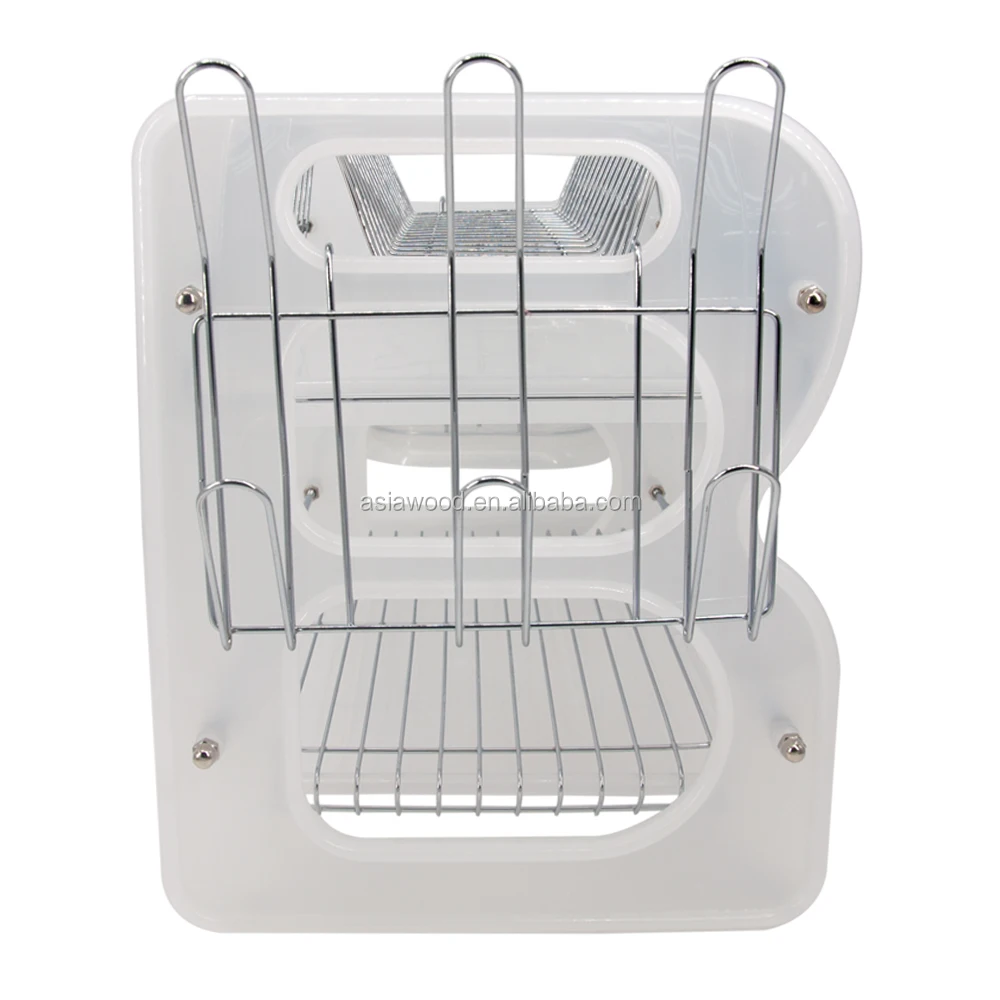 Double Layered Metal Iron Kitchen Dish Rack Chrome Wire Dish Drying Rack