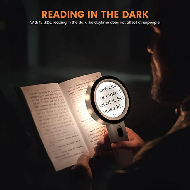 30X Handheld Large Magnifying Glass 12 LED Illuminated Lighted Magnifier for Elderly