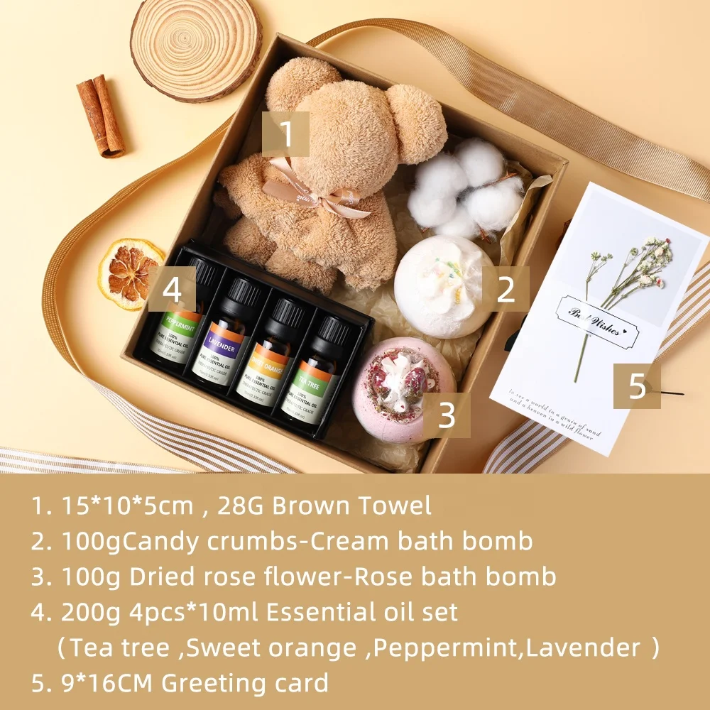 2022 gift box set dropshipping family aromatherapy women men spa self care towel bath bomb perfume essential oil gift set