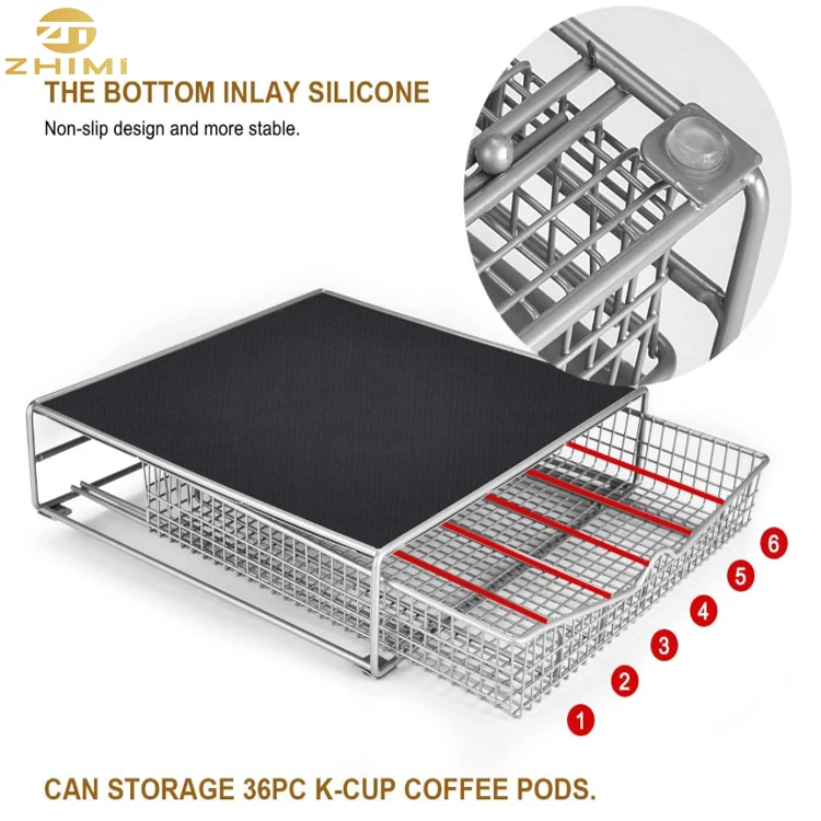 Metal Drawer Nespresso K-cup Capsule Coffee Pod Holder Rack for 36 pcs Capsules