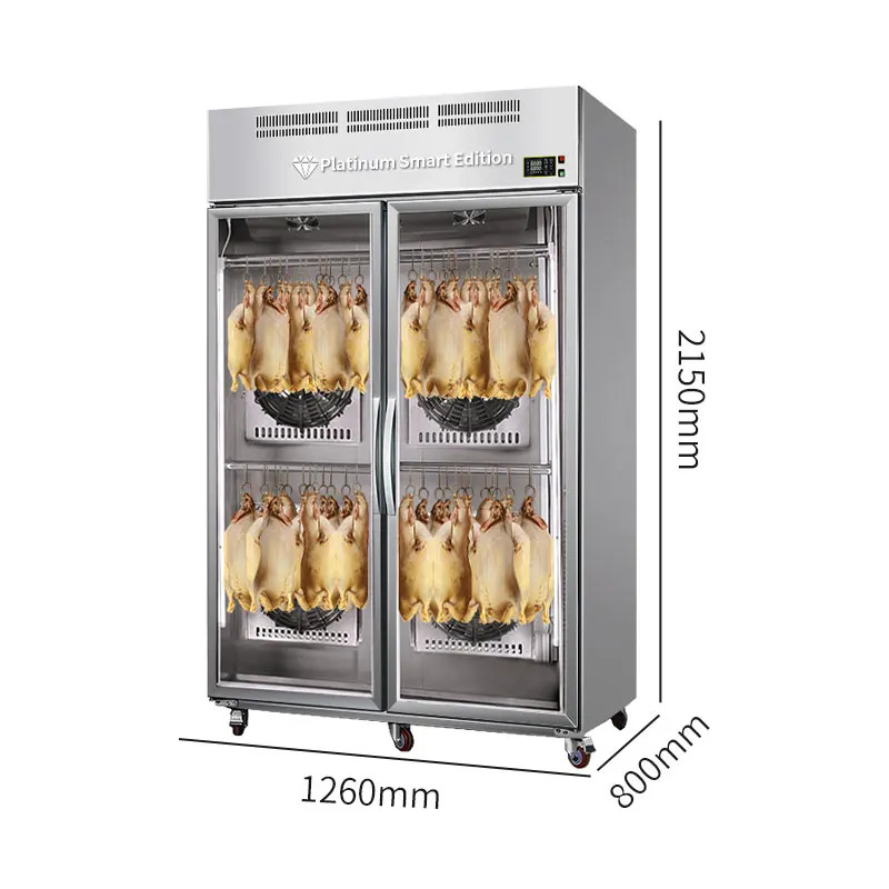 Commercial Stainless Steel Duck Dryer 2 Glass Door Dry Display Refrigerator Goose Drying Fridge