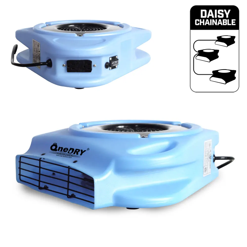 OneDry low amps high min pancake low profile air mover floor fan carpet dryer with GFCI daisy chain for water damage restoration