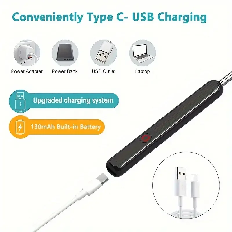 One-piece Wireless Visual Earpick- High Definition Earwax Remover with WIFI Function, Rechargeable Battery Visible Wax Pick