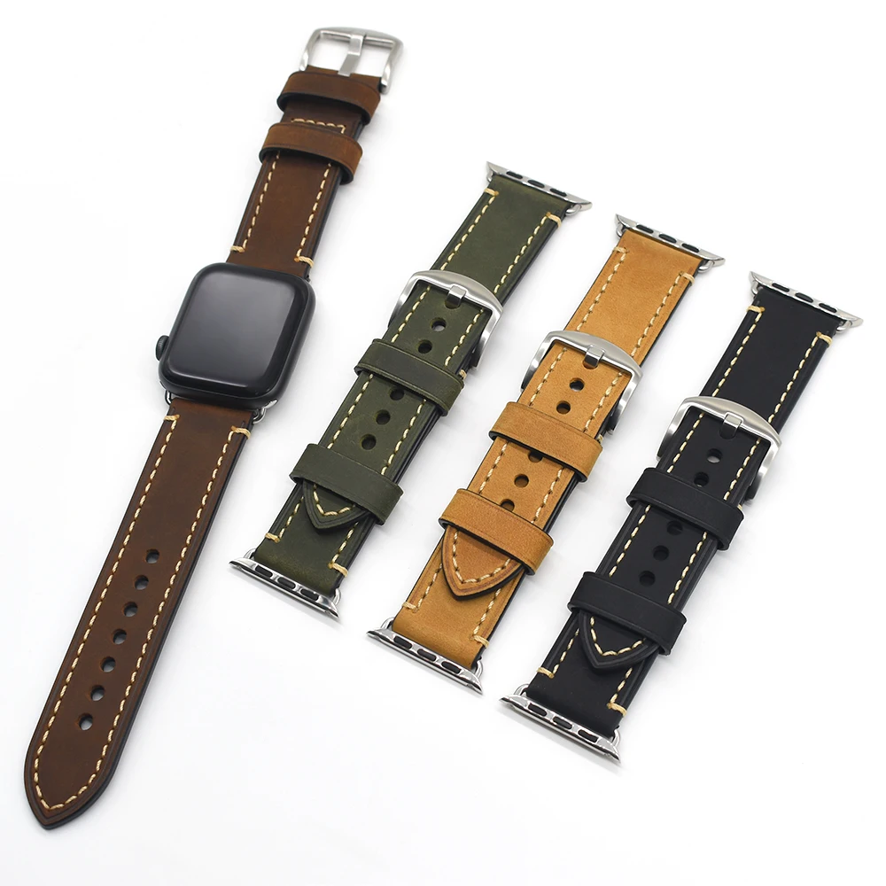 Crazy horse yellow watch strap for Apple Watch leather strap genuine leather watch band