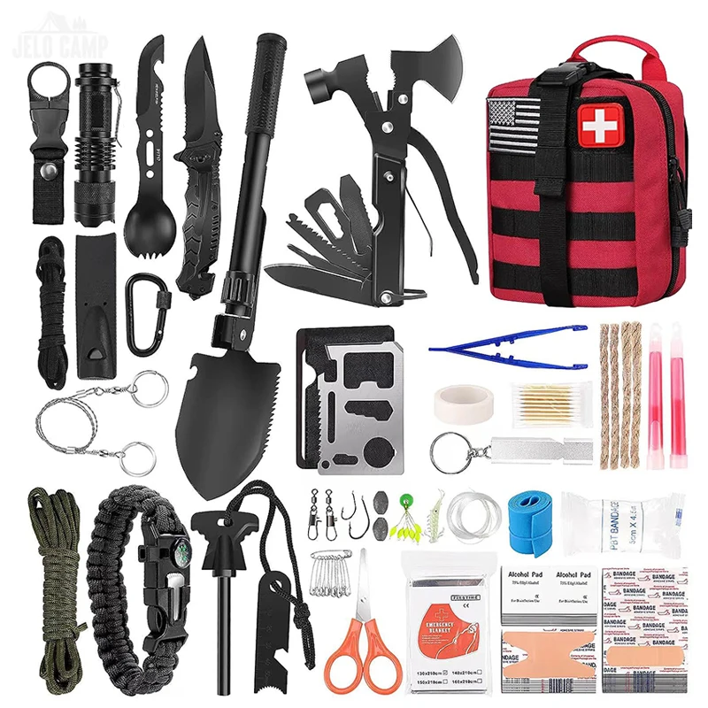 Professional emergency 142pcs Camping survival kit Wilderness SOS Fishing Hunting bag Adventure outdoor gear First Aid kits