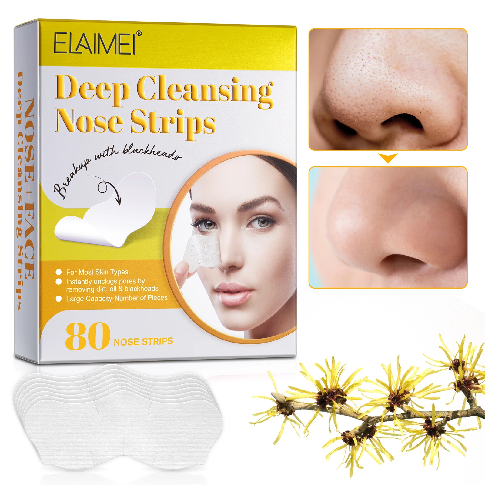 80 Pcs Blackhead Removal Deep Cleansing White Nose Pore  Strips for Blackheads