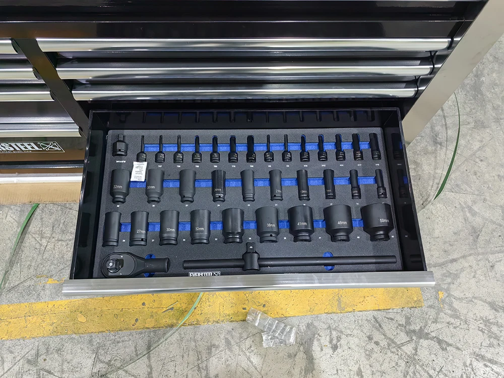 2024 new model 11 Drawers workshop garage metal tool cart for mechanic  workbench with wooden countertop