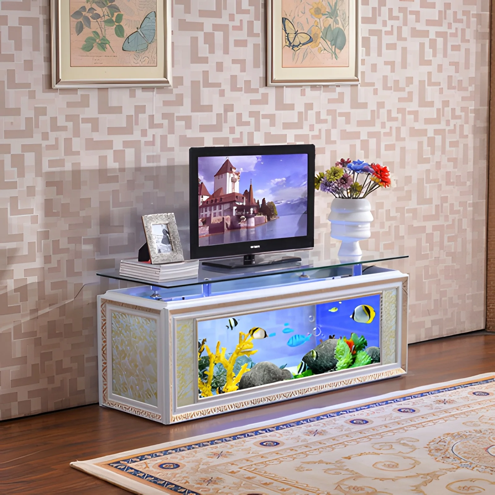 European-style TV cabinet ecological fish tank aquarium glass bar living room home coffee table