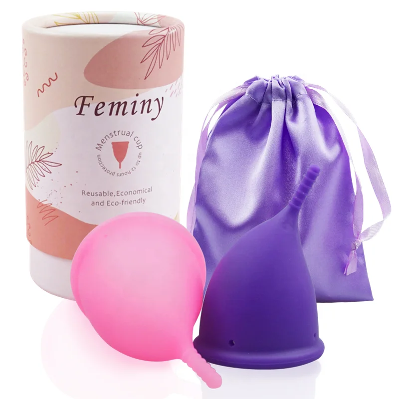 Kit Copas Menstruales Set Menstrual Cup Custom Packaging Silk Pouch Menstrual Cup Cylinder Packaging Tube Box With Satin Bag