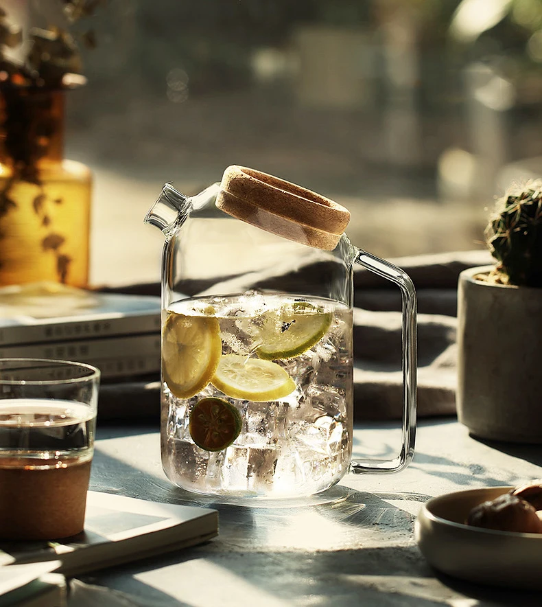 800/1200/1800ML Simple Life HEMERA Cold Water Tea Juice Pot Set, Glass Pitcher Jug With Cork Lid