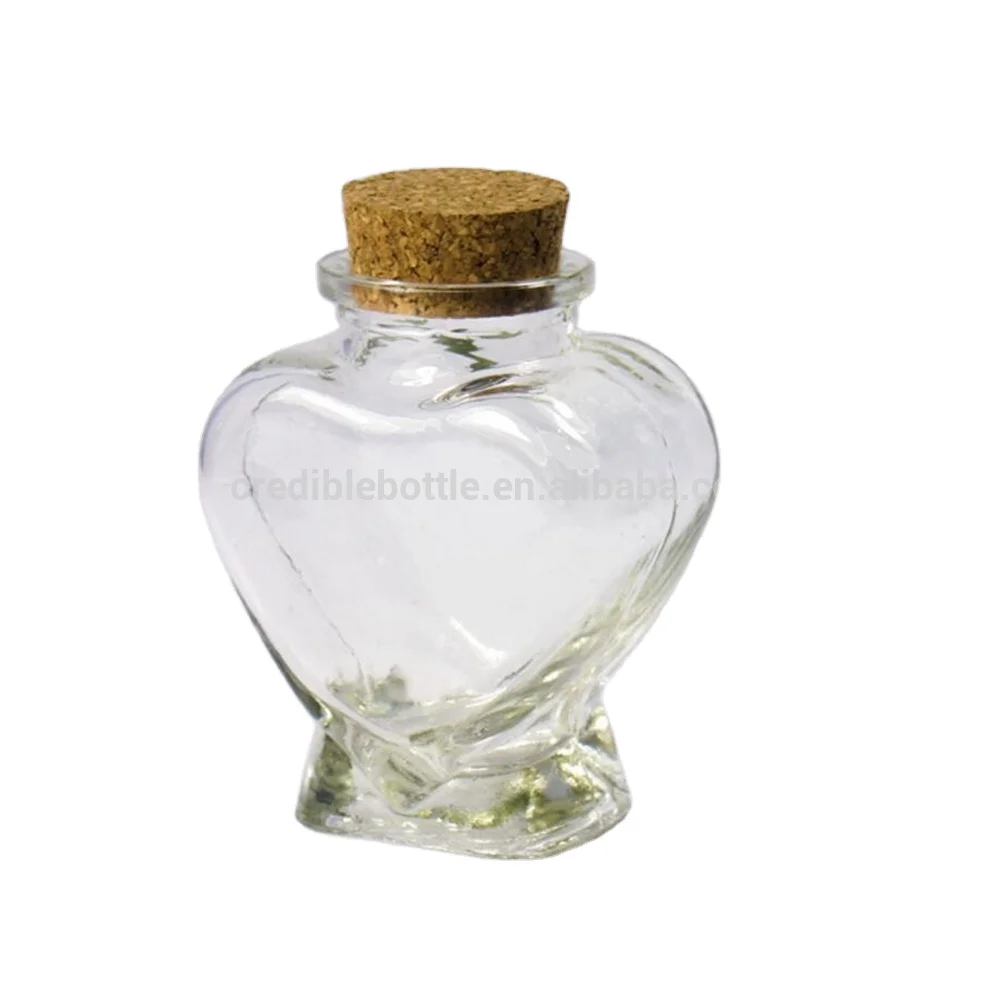 wholesale empty heart shape glass jars with wooden cork
