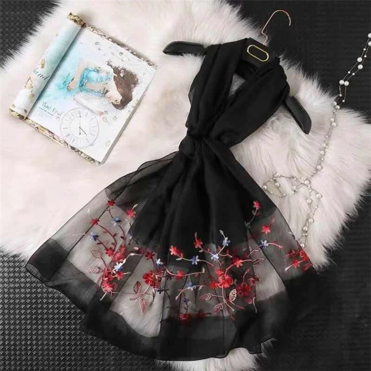 Popular hot selling Organza rayon embroidery fasion scarf woman hijab scarf