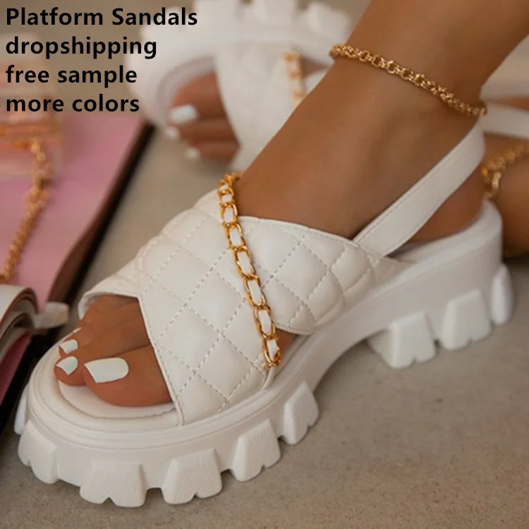 2022 Free sample Chunky Ladies Flat Slides Slipper Summer Trending Solid Color Slides Women White Black Platform Sandals