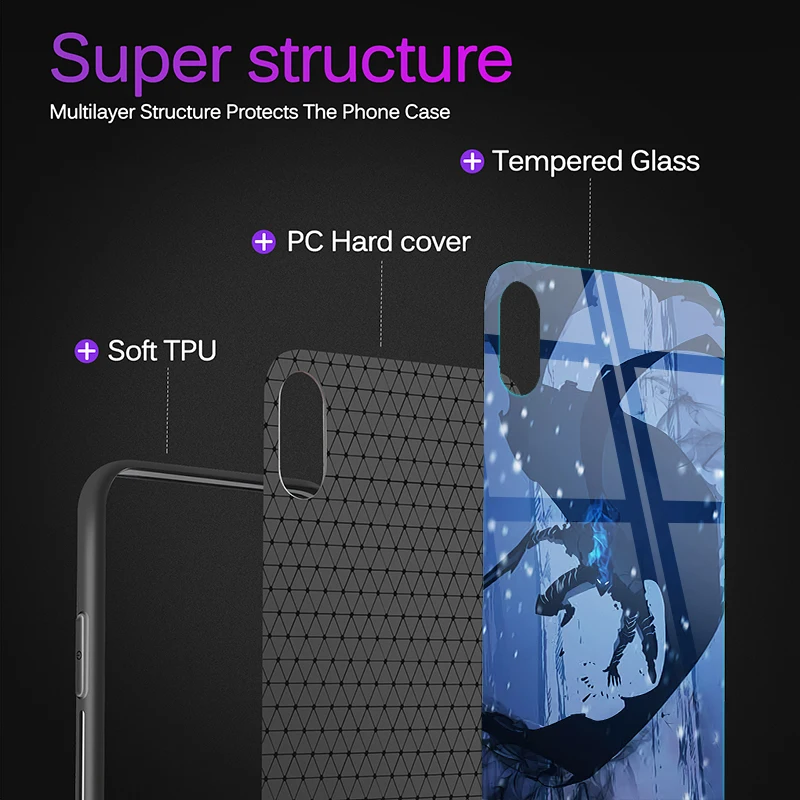 For iPhone 11 Case Glass Back Cover Protective Blank Designs Brand Logo Phone Case For iPhone XS Solo Leveling Igris