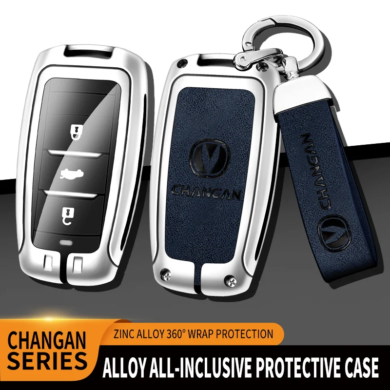 Remote Zinc Alloy Leather Car Key Case Cover For Changan Eado CS35 Raeton CS15 V3 V5 V7 Keyless Holder Protector Accessories