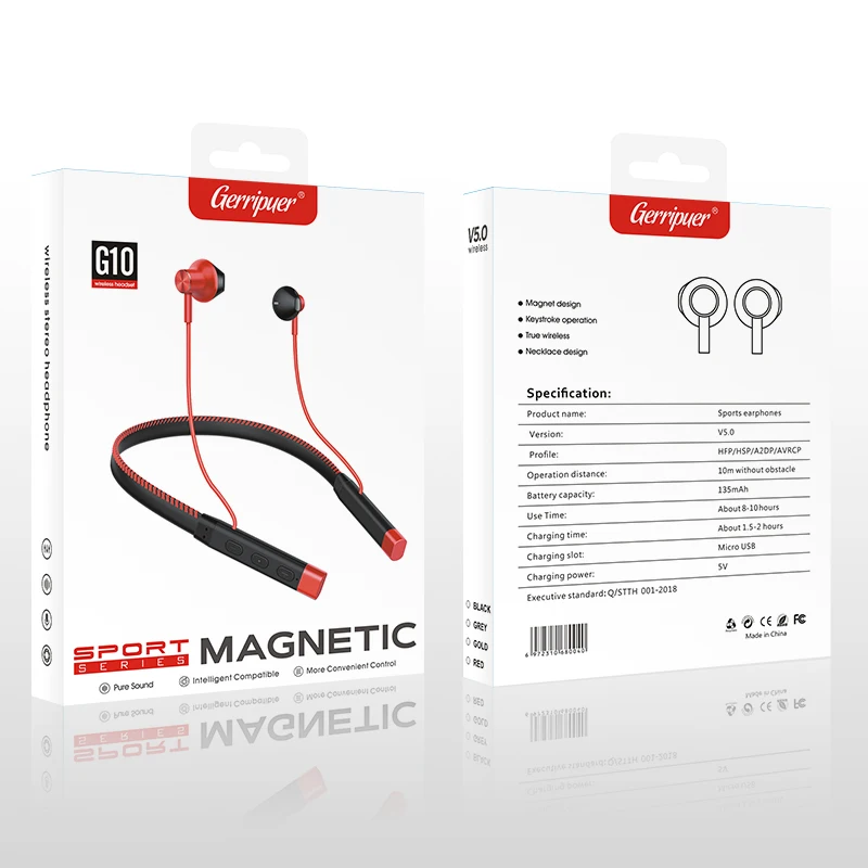 China Factory 135mAh Wireless HIFI Bass Stereo Magnetic Metal Earbuds V5.0 Neckband Sport Headset