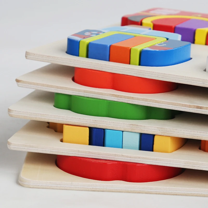 YUCI Montessori Children Toy children Geometric Jigsaw Puzzle Early Education Wooden Puzzle Building Blocks Educational Toys