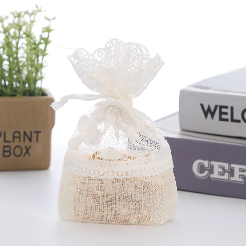 Wholesale Small Drawstring Pouches White Organza Lace Jewelry Pouches and Candy Pouches for Weddings and Parties