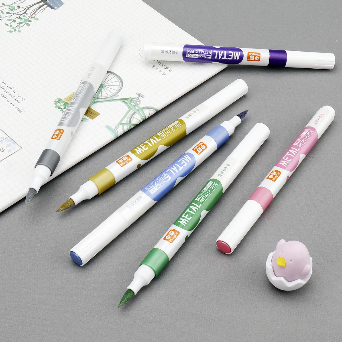 brush paint metallic marker pens in different suface